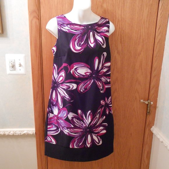 Women's New "AB Studio" sleeveless sheath dress, black with flowers, size 6 - Picture 1 of 13